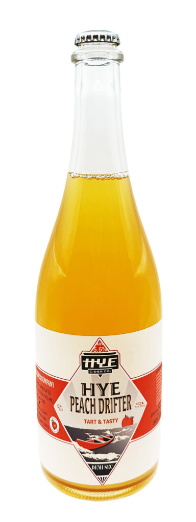 750ml bottle of Hye Cider's Peach Drifter cider