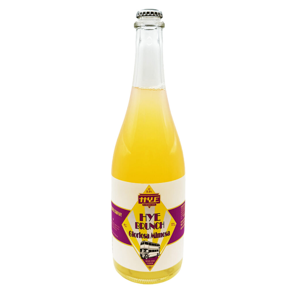 750ml bottle of Hye Cider's Gloriosa Mimosa cider