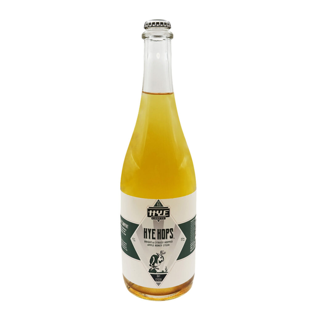 750ml bottle of Hye Cider's Hye Hops cyser