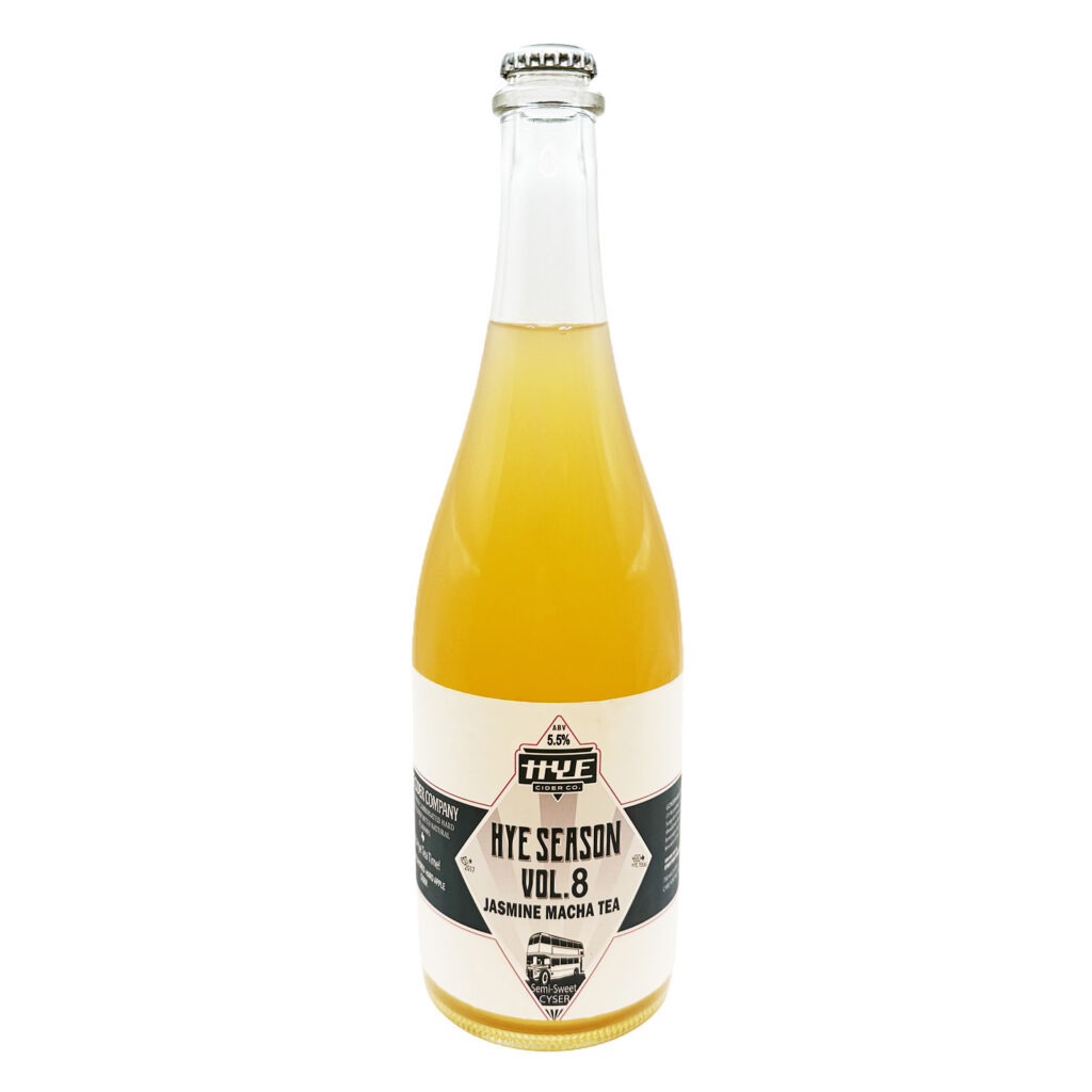 750ml bottle of Hye Cider's Jasmine Matcha cider