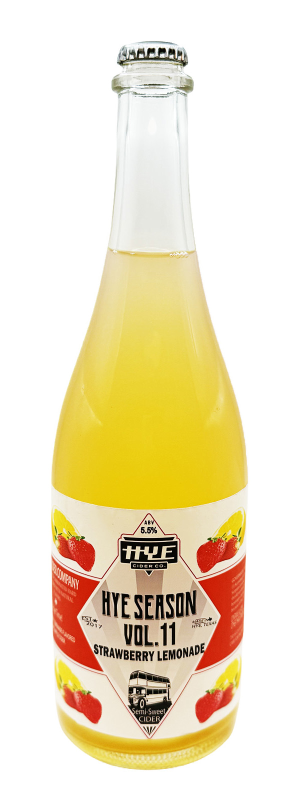 750ml bottle of Hye Cider's Strawberry Lemonade cider