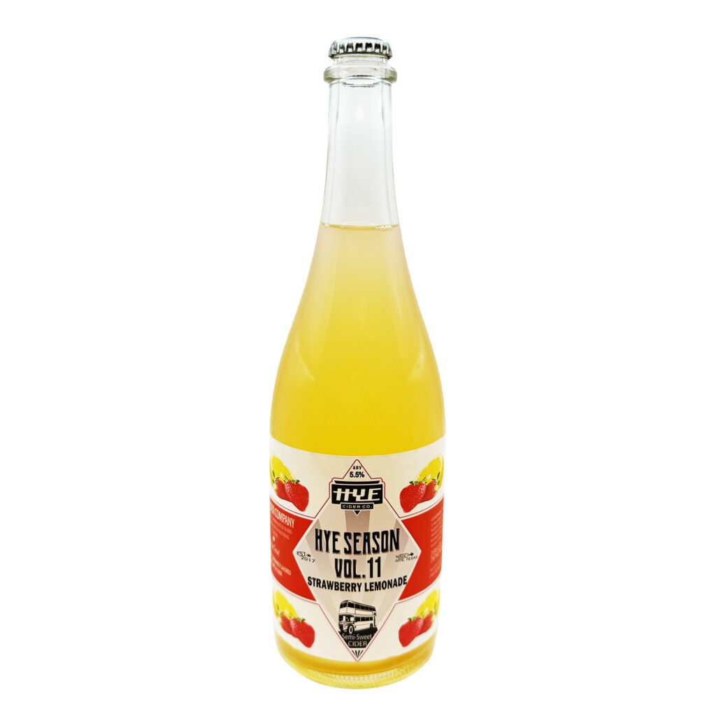 750ml bottle of Hye Cider's Strawberry Lemonade cider